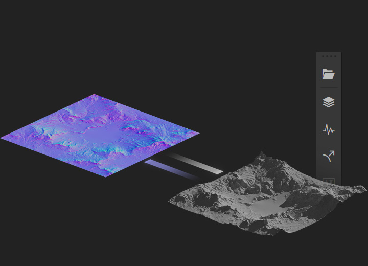 illustration of normal map to displacement map conversion and vice-versa